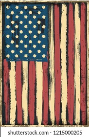 USA Flag Poster Grunge Effect, Paint Lines and Bullet Holes