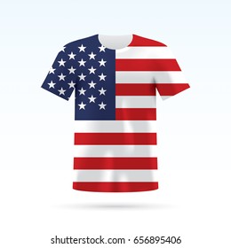 USA flag printed on a T-shirt. Vector shirt template, isolated on a white background. 