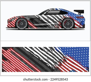 USA Flag Racing car wrap design vector for vehicle vinyl sticker