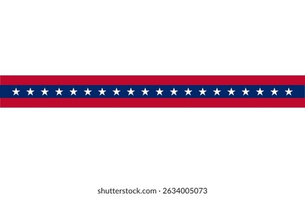 USA Flag Ribbon patriotic design with star pattern border ideal for Memorial Day, Veterans Day celebration. Perfect for social media post, event decoration Red, white and blue themed vector graphic.