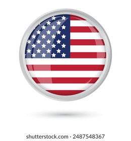 USA Flag round circle frame glossy and shining vector illustration isolated on white background for celebrations in USA flag day memorial day of USA for flyer poster banner social media and web.