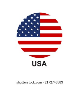 USA flag round icon or badge. United States circle button. America's national symbol. Vector illustration.