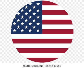 USA flag round icon  isolated on transparent PNG background. Perfect for designs, high-quality vector image.