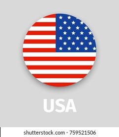 USA flag, round icon with shadow isolated vector illustration