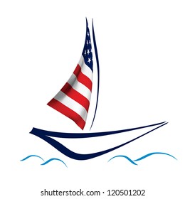 USA flag sailing boat