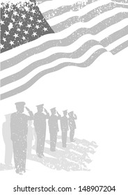 USA flag saluted by soldiers 