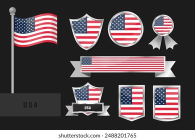 USA-Flag gesetzt. Kollektion der nationalen Embleme der USA. Flaches Design der Flaggen Kollektion.