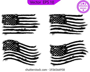 USA Flag set. Distressed American flag with splash elements, flag of America, patriot, military flag,