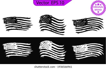 USA Flag set. Distressed American flag with splash elements, flag of America, patriot, military flag,