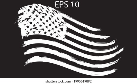 USA Flag set. Distressed American white flag on black  background. flag of America, patriot, military flag, emblem, icon, logo, shirt print. Only commercial use 