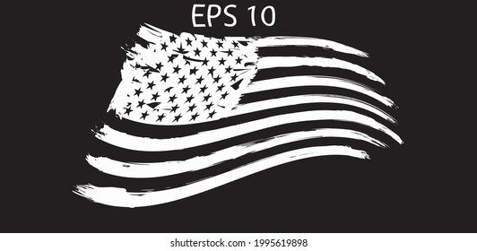 USA Flag set. Distressed American white flag on black  background. flag of America, patriot, military flag, emblem, icon, logo, shirt print. Only commercial use 