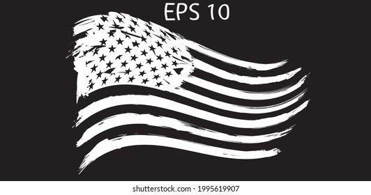 USA Flag set. Distressed American white flag on black  background. flag of America, patriot, military flag, emblem, icon, logo, shirt print. Only commercial use 