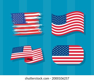 usa flag set four icons