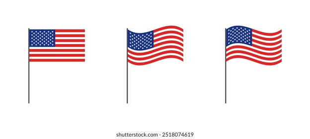 Iconos de conjunto de bandera de EE. UU. Estilo plano. Iconos del vector.