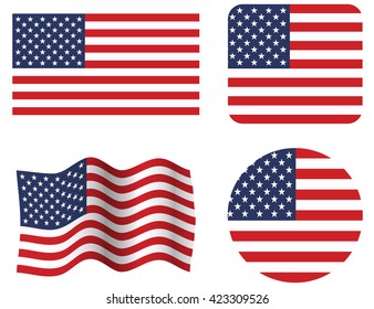 USA flag set. United States flag set.