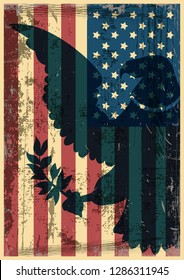 USA Flag and Shadow of Eagle, Grunge Texture Poster