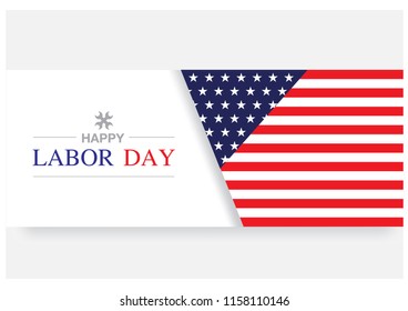 U.S.A. flag and shadow with letters of LABOR DAY's holiday and little's wrench icon on white rectangle and light gray background. All in vector design.
