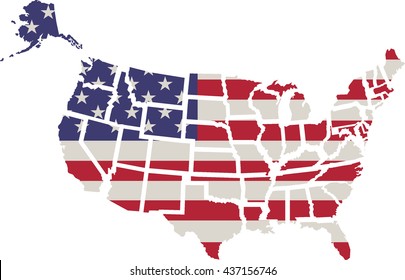 USA flag. Shape of american map. Vector,Flag of America, on white background