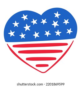 Bandera de Estados Unidos en forma de corazón. 4 de julio. Ilustración vectorial. Caricatura