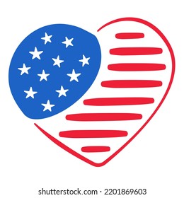 Bandera de Estados Unidos en forma de corazón. 4 de julio. Ilustración vectorial. Caricatura