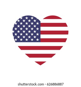 USA flag in a shape of heart. Patriotic national symblol of United States of America. Simple flat vector illustration.