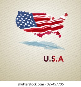Usa flag shaped as map in water color paint style.