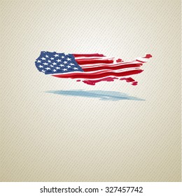Usa flag shaped as map in water color paint style.Vector
