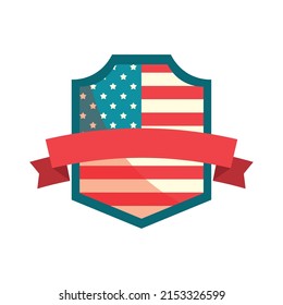 USA Flag Shield And Ribbon Icon Isolated