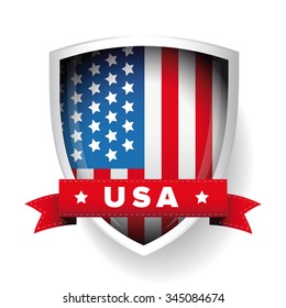 USA flag shield and ribbon vector