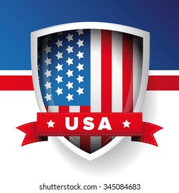 USA flag shield and ribbon vector