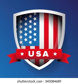 USA Flag Shield And Ribbon Vector