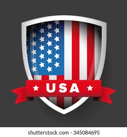 USA flag shield and ribbon vector