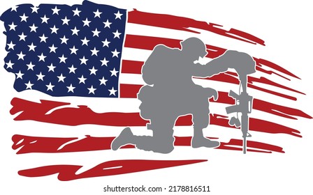 USA-Flagge mit Soldier Vector File 02