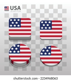US-Flagge. Quadrat und Runde 3D-Taste. Vektorgrafik