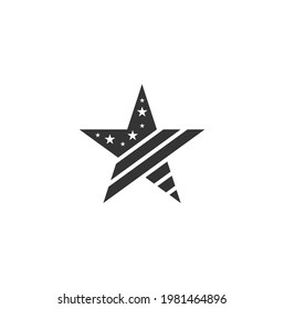 USA flag in star black icon, vector on a white background