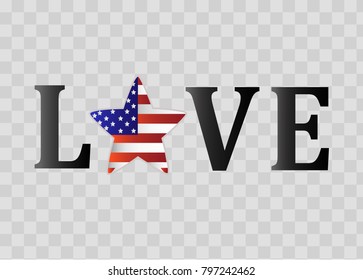 USA flag in  star with   letter 
 on transparent background. Gradient mesh, high resolution.