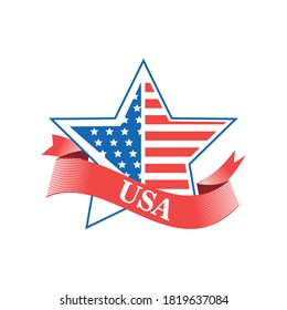Usa flag star with ribbon detailed style icon design, United states independence day and national theme Vector illustration