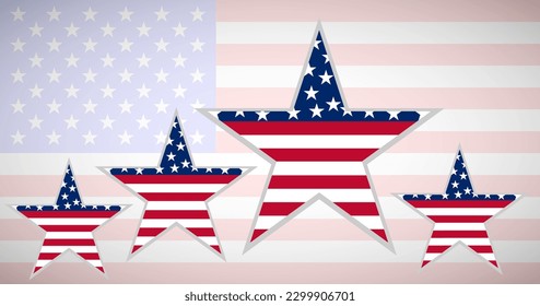 US-Flagge in Sternform auf amerikanischem Hintergrund. Vektorgrafik