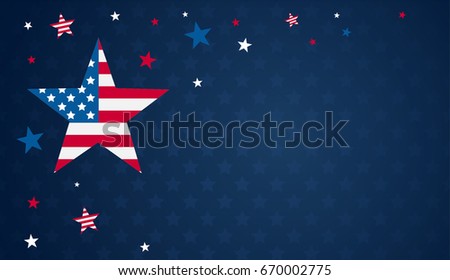 USA flag in star shape on navy blue star pattern background. USA background vector illustration.
