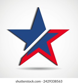 USA flag in star shape with shadow. American star. Vector illustration