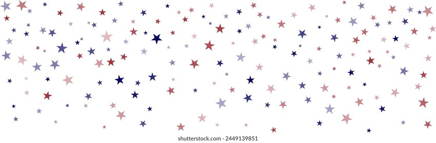 USA flag stars background, red and blue stars confetti horizontal border