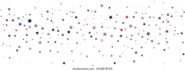 USA flag stars background, red and blue stars confetti horizontal border