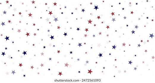 USA flag stars background, red and blue stars confetti horizontal border