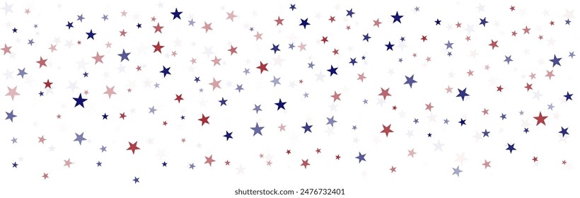 USA flag stars background, red and blue stars confetti horizontal border