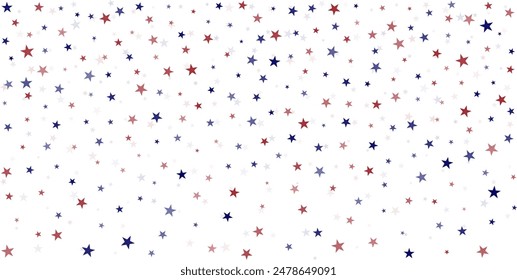 USA flag stars background, red and blue stars confetti horizontal border
