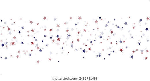 USA flag stars background, red and blue stars confetti horizontal border