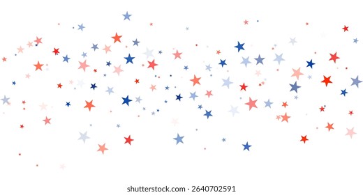 USA flag stars background, red and blue stars confetti