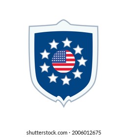 bandera de los estados unidos y estrellas en escudo