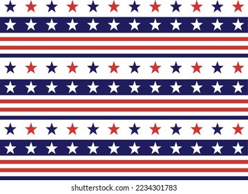 USA Flag Stars and Stripes Seamless Pattern, 4th of July Red, Blue, White Stars and Lines Background for Celebration Holiday, American President Day, memorial day, Vector Illustration