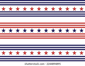 USA Flag Stars and Stripes Seamless Pattern, 4th of July Red, Blue, White Stars and Lines Background for Celebration Holiday, American President Day, memorial day, Vector Illustration